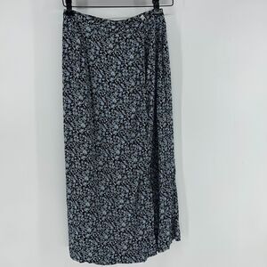 Vintage 90s Floral Maxi Skirt Black Blue Whimisgoth Skirt w/ Slits Fairy